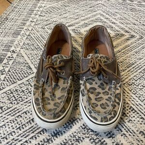 Sperry Camo Print Boat Shoes with Brown Accents